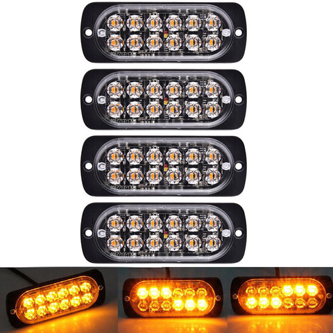 4 Pcs 12-Led Amber Flash Flashing Recovery Strobe Car Emergency Signal Led Orange Grill Breakdown Light Fog Light Beacon ► Photo 1/6