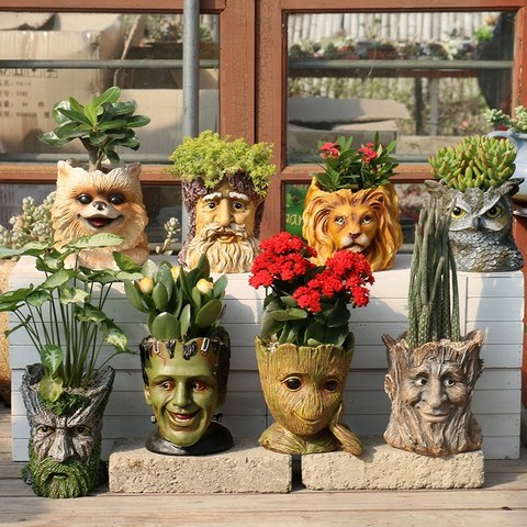 Human head green flower pot more meat tree people plant pots Galaxy guards creative Grout home decoration WF6061000 ► Photo 1/5