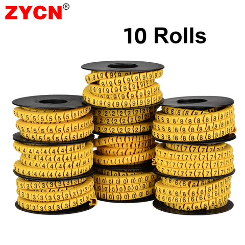 10 Roll Cable Markers Number Tube EC 1 2.5 4 6 Square 0 to 9  Mark Wire Label Pipe Network Line Sleeve Concave Antiskid PVC ► Photo 1/5