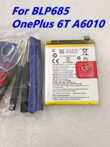 Original For Oneplus 6T BLP685 Battery Replacement For Oneplus 6T BLP685 Mobile Phone Battery 3700mAh ► Photo 1/2