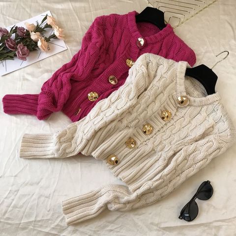 2022 Autumn New Thicker Trend Loose Long Sleeve Knitted Female Twist Sweater Loose Cardigan O-Neck Warm Fashion Jacket ► Photo 1/6