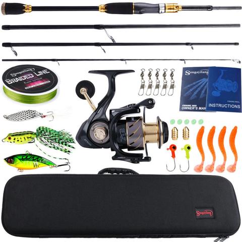 Sougayilang Fishing Rod Combos 4 Sections Carbon Fiber Casting Fishing Pole Casting Reel Fishing Carrier Bag Lure Line Set Pesca ► Photo 1/6