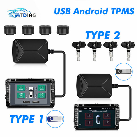 4 Internal/External Sensors USB Android TPMS Car Tire Pressure Monitoring System Display Navigation Tyre Pressure Alarm 0-116Psi ► Photo 1/6