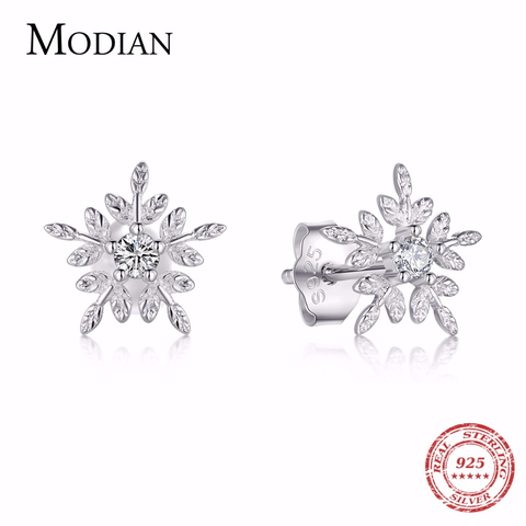 Modian Real 925 Sterling Silver White Snowflake Stud Earrings Cubic Zirconia Jewelry For Women Fashion Sterling Silver Earrings ► Photo 1/6