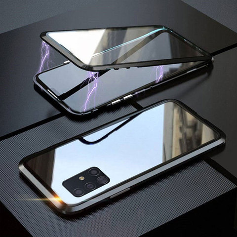 Double-sided Magnetic 360 Protect Case For Samsung A31 A51 A71 A21s A50 A70 S20 S10 lite S9 S8 Plus Tempered Glass Metal Cover ► Photo 1/6