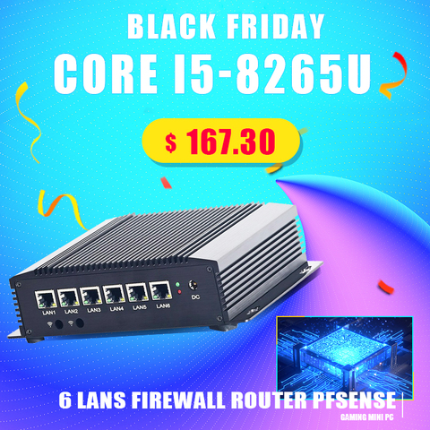 Topton Industrial Mini PC Intel Core i5 8265U i3 6157U 6 Lans Firewall Router Pfsense Server 2*RS232 4*USB3.0 HDMI 4G/3G AES-NI ► Photo 1/6
