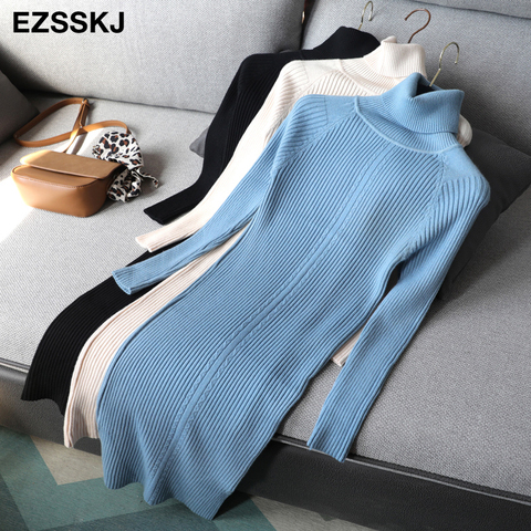 2022 autumn winter midi sweater dress women staight knit short dress highneck dress female slim sweater bodycon warm dress ► Photo 1/6