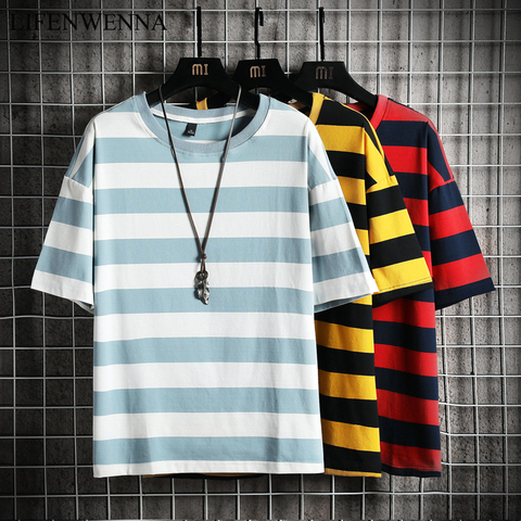 Fashion Stripe T Shirt Men 2022 Casual Plus Size T-Shirt Short Sleeve Summer Hip Hop Streetwear Tops Tees Male Cotton TShirt 5XL ► Photo 1/6