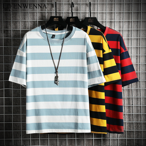 Fashion Stripe T Shirt Men 2022 Casual Plus Size T-Shirt Short Sleeve Summer Hip Hop Streetwear Tops Tees Male Cotton TShirt 5XL ► Photo 1/6