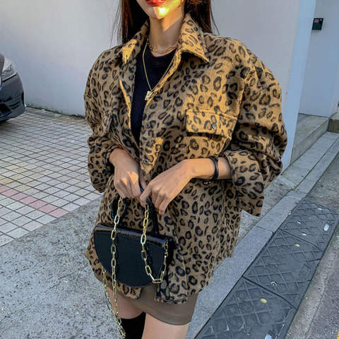 2022 spring Vintage Leopard Jacket Plus Size Casual Leopard Female Coat Winter Tops For Woman Clothes Elegant  Wool Outwear QT17 ► Photo 1/6