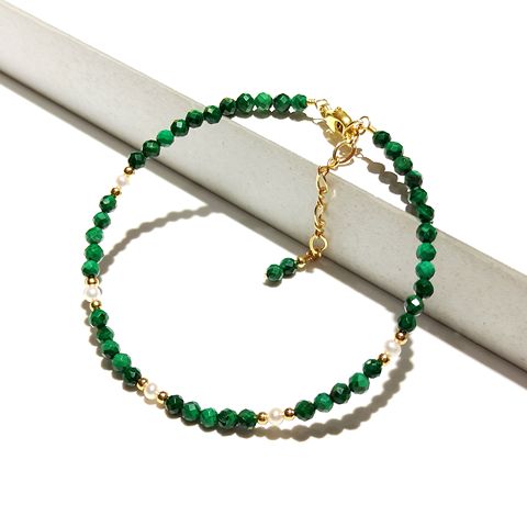 Lii Ji 3mm Green Malachite Freshwater Pearl Beads Sparkling Bracelet American 14K Gold Filled Bracelet 17+3cm ► Photo 1/5