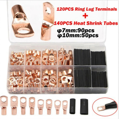 60/220/260Pcs SC Bare Ring Terminals lug Tinned Copper Tube Lug Seal Battery Wire Connectors Bare Cable Crimped Soldered ► Photo 1/6