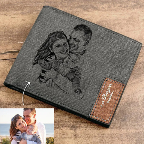 Men's Engraving Custom Inscription Photo Engraved Wallet Short wallet purse Custom postcard wallets engraved leather wallets ► Photo 1/6