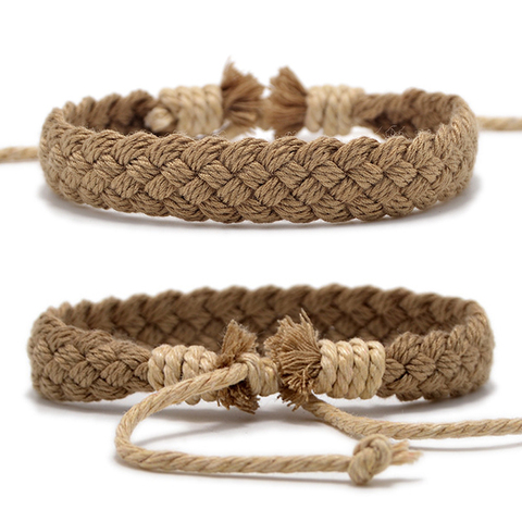 Handmade Vintage Cotton Rope Charm Bracelet for Women Men Brown Adjustable String Bracelet Jewelry ► Photo 1/4
