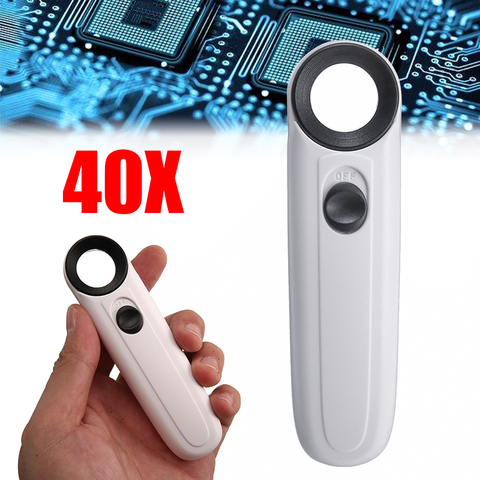 Handheld 40X Magnifying Magnifier Mini LED Acrylic lens Glass Jeweler Loupe Loop With 2 LED Light Jewelry Watch Repair Tool ► Photo 1/5