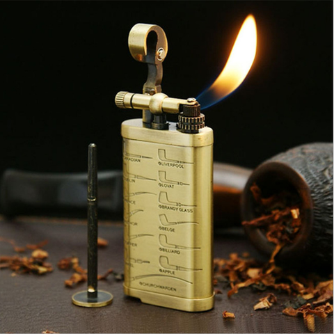 JIFENG vintage Metal grinding wheel brass pipe gas lighter with Tobacco Pipe Tamper；Gentleman's cigarette Cigar Butane lighter ► Photo 1/6