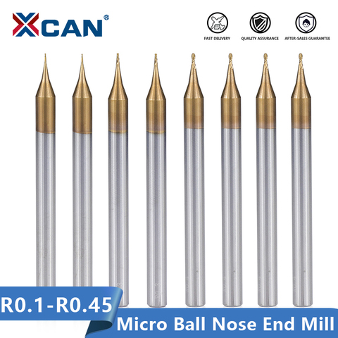 XCAN Micro Milling Cutter R0.1-R0.45 TiCN Coated Ball Nose End Mill 2 Flute Tungsten Carbide Engraving Bit CNC Router Bit ► Photo 1/6