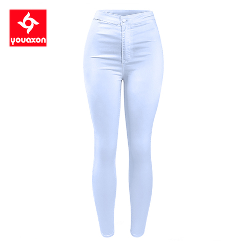 1888 Youaxon Women`s High Waist White Basic Casual Fashion Stretch Skinny Denim Jean Pants Trousers Jeans For Women ► Photo 1/6