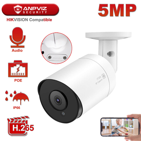 Hikvision Compatible Anpviz 5MP Bullet IP Camera POE Outdoor/Indoor 30m IR Security Camera With Microphone Audio Onvif IP66 ► Photo 1/6