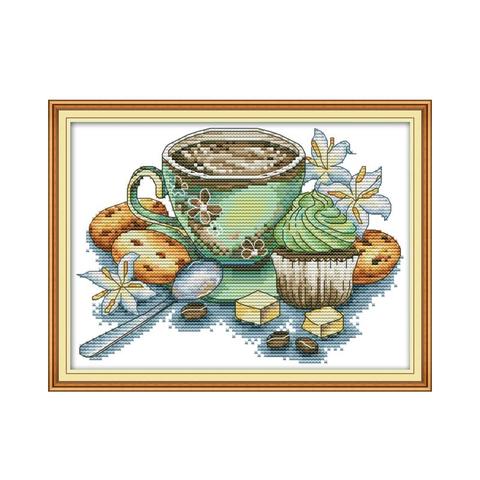 Teacup and cake 2 cross stitch kit aida 14ct 11ct count print canvas stitches embroidery DIY handmade ► Photo 1/1