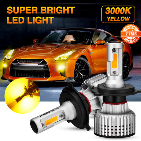 NOVSIGHT Car Headlight H4 LED H1 H3 H7 H11 H8 H9 H13 9005 9006 9007 Fog Light 3000K Yellow 10000LM 72W Auto Headlamp Bulbs ► Photo 1/6