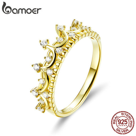 BAMOER Authentic 925 Sterling Silver Princess Crown Gold Color Crown Rings for Women Wedding Ring Jewelry Anel SCR493 ► Photo 1/6