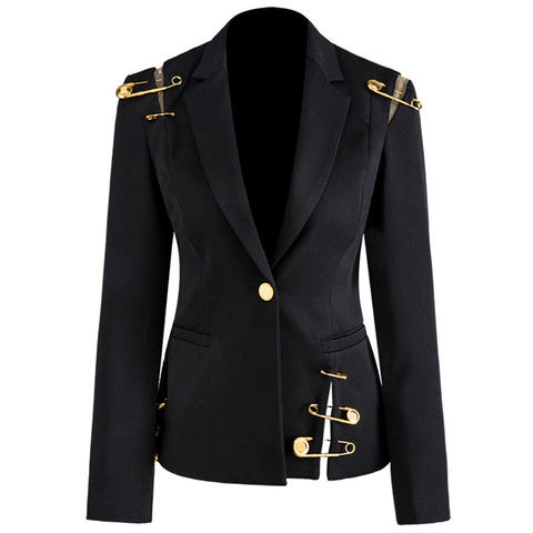 Women Blazer Jacket Pins Deco Hollow Out Slim Single Button High Street Blazer Coat 2022 ► Photo 1/6