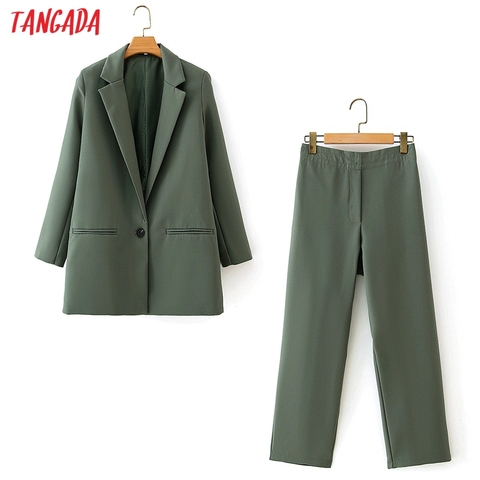 Tangada 2022 women's set gray green casual blazer suit 2 piece set female notched collar jacket ladies blazer Pants Sets DA109 ► Photo 1/6