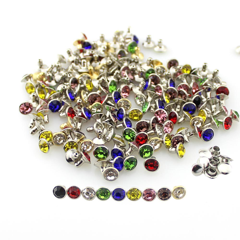 100x Round Clear Rhinestone Stud Spot Rivets Spikes DIY Bags Shoes Clothes Decor 