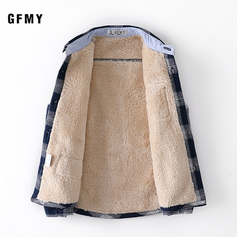 GFMY 2022  Winter 100% Cotton Full Sleeve Fashion Plus velvet Plaid Boys Shirt 3T-12T Casual Big Kid Clothes Can Be a Coat ► Photo 1/6
