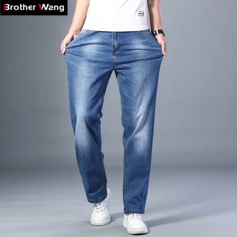 7 Colors Available Men's Thin Straight-leg Loose Jeans 2022 Summer New Classic Style Advanced Stretch Loose Pants Male Brand ► Photo 1/6