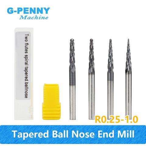 1pcs-R0.25 R0.5 R0.75 R1.0 D=3.175mm CNC Tungsten Solid Carbide Coated Tapered Ball Nose End Mills Taper Cone Bit Milling Cutter ► Photo 1/6