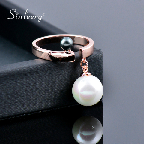 SINLEERY Trendy Female Adjsutable Open Rings With Simulated Pearl Pendant Party Jewelry Bagues Anillos JZ523 SSC ► Photo 1/6