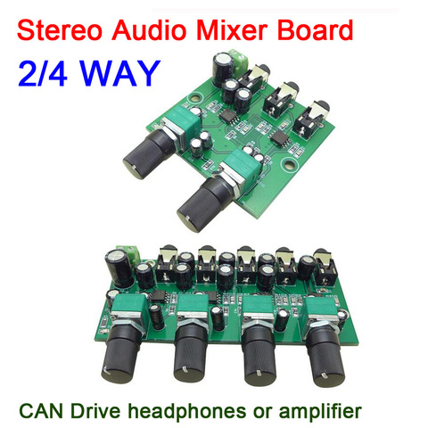 dc 5v-12v Stereo Audio Signal Mixer Board Drive headphone power amplifier Mixing Board one output 2/4 WAY inputs ► Photo 1/4