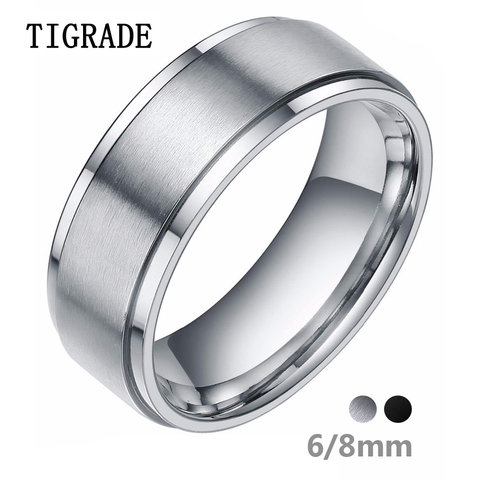 Tigrade 6/8mm Silver Color Tungsten Carbide Ring Men Black Brushed Wedding Band Male Engagement Rings For Women Fashion bague ► Photo 1/6