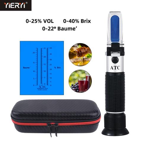 High quality 3 In 1 hand held Grape & Alcohol Refractometer for winemakers  has three scales(0-25%Vol , 0-40%Brix,0-22Baume) ► Photo 1/6