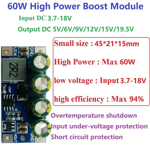 60W DC 3.7V-18V to 5V 6V 9V 12V 15V 19.5V Step-Up Boost DC DC Converter Molude for  lead acid Car cigarette lighter PLC LED ► Photo 1/6