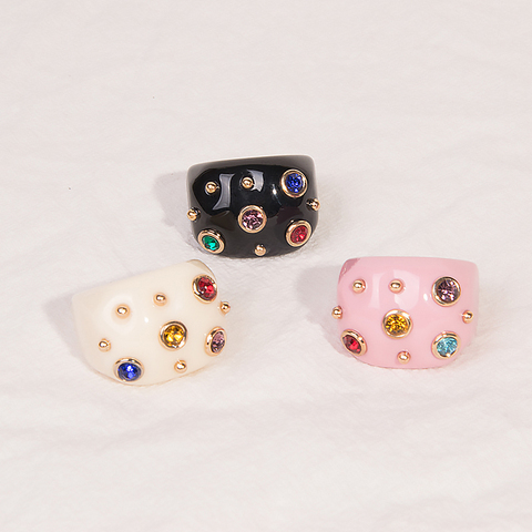 Fashion Big Diamond Women's Rings Luxury Minimalist Black Resin Punk Rings for Teen Girls Vintage Simple Pink Cute ring Jewelry ► Photo 1/6