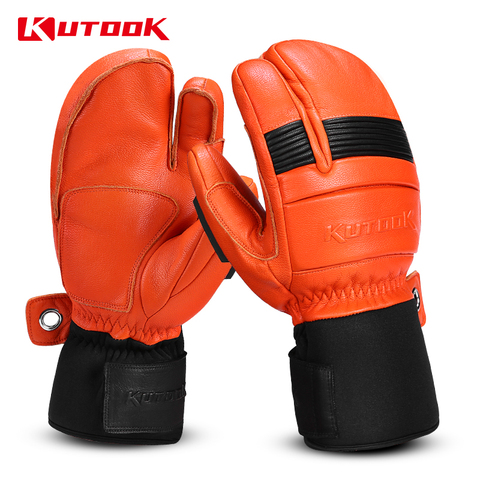 KUTOOK Winter Skiing Gloves Waterproof Goat Skin Fist Protective Snowboard Snowmobile Protector Men Women Warm Snow Ski Mittens ► Photo 1/6