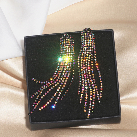 New Shiny Colorful Rhinestone Drop Earrings For Women Long Tassel Crystal Dangle Earring Brincos Weddings Fashion Jewelry Gifts ► Photo 1/6