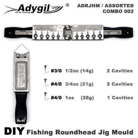 Adygil DIY Fishing Roundhead Jig Mould ADRJHM/ASSORTED COMBO 1/2oz. 3/4oz. 1oz 5 Cavities ► Photo 1/6