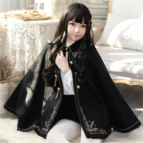 Japanese Anime Girl Autumn/winter Cool Night Earl Handsome Embroidered Dovetail Cape Thickened Coat Lolita Cloak Loli Top ► Photo 1/6