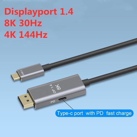 USB C to DisplayPort 1.4 8K Cable with USB-C PD 8K@60Hz 4K@144Hz Thunderbolt 3 to DisplayPort For MacBook Pro 2022 DELL XPS ► Photo 1/6