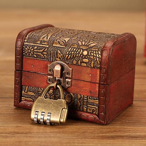 Vintage Treasure Chest Wooden Jewelry Trinket Storage Box Case Holder with Lock Pearl Ring Wooden Treasure Chest Organizer ► Photo 1/6