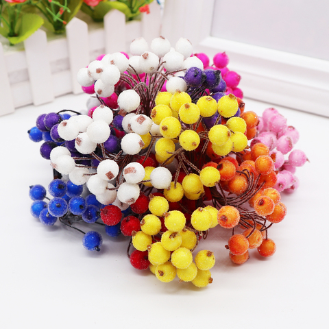 20pcs/40 Heads 1cm Mini Fake Fruit Small Double heads Berries Artificial Flower cherry Stamen Wedding Christmas Decorative ► Photo 1/6