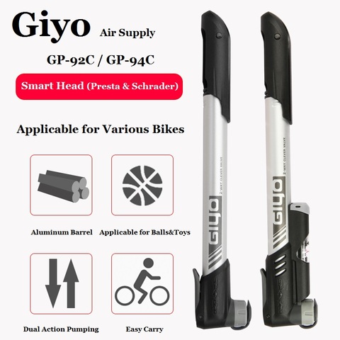 Giyo 120psi SmartHead Mini Bicycle Pump Portable MTB Dual Action Inflator Road Bike Cycling Presta Schrader Valve Tire Hand Pump ► Photo 1/6