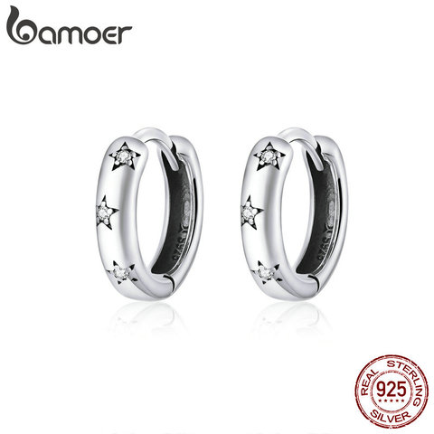 bamoer Silver 925 Jewelry Spraking Star Minimalist Ear Hoops Earrings for Women Sterling Silver Fine Jewelry Pendientes SCE873 ► Photo 1/6
