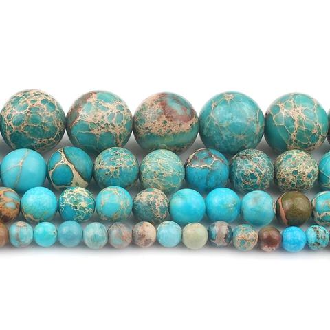 Natural Stone Lake Blue Sea Sediment Turquoises Imperial Jaspers Round Loose Beads 4/6/8/10MM Diy Beads For Jewelry Making ► Photo 1/5