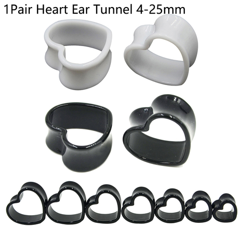 4mm--25mm Pair Black & White Love Heart Acrylic Flesh Tunnel Plug Jewelry Body Piercing Stretcher Expander Ear Gauge Earlets ► Photo 1/6