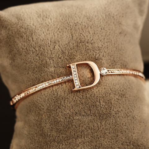 Simple Rose Gold Silver Color Bangles Letter Crystal Cuff Bracelet & Bangle Best Gifts For Women Girls Female Charm Bracelet ► Photo 1/3